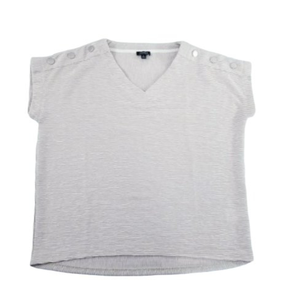 Jones New York Oatmeal V Neck Textured Blouse Women Size Large Button Details